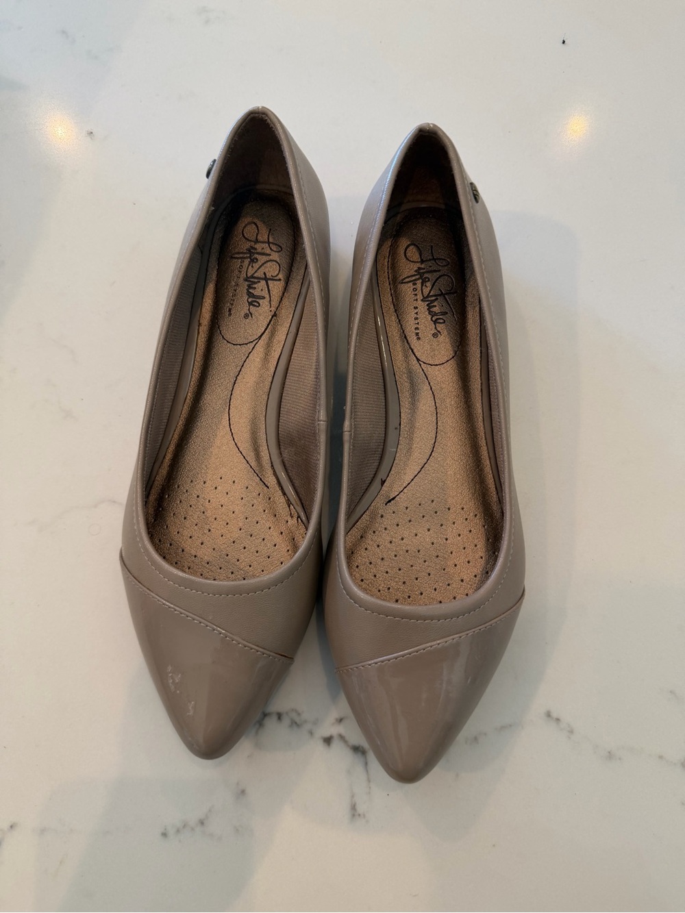 Life Stride Taupe Pointed Toe Ballet Flats